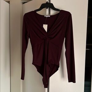 NWT Bar III Deep Burgundy Twist Front Bodysuit